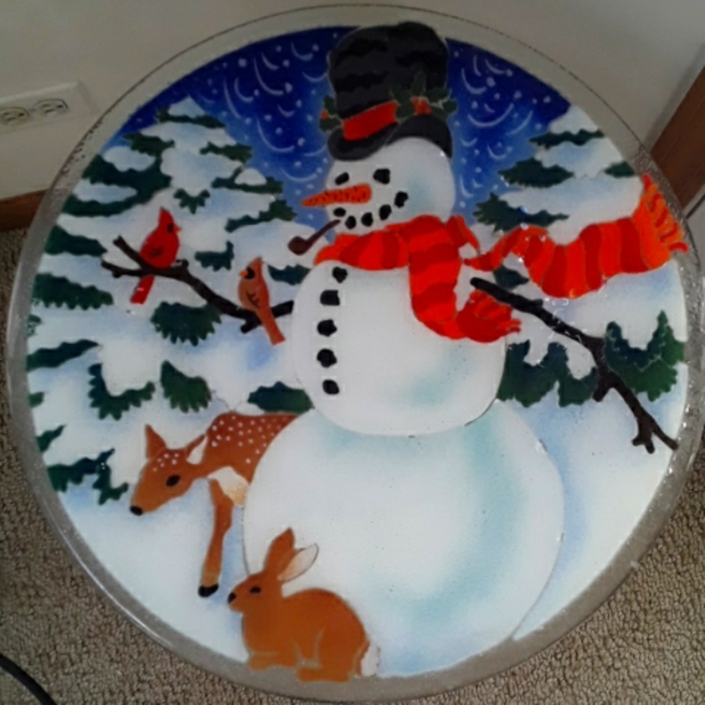Peggy Karr snowman glass table